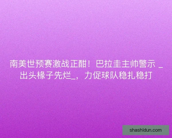 南美世预赛激战正酣！巴拉圭主帅警示 _出头椽子先烂_，力促球队稳扎稳打